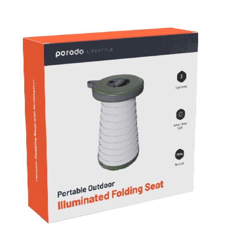 Porodo Camping Telescopic LED (White/Yellow) Stool - Green