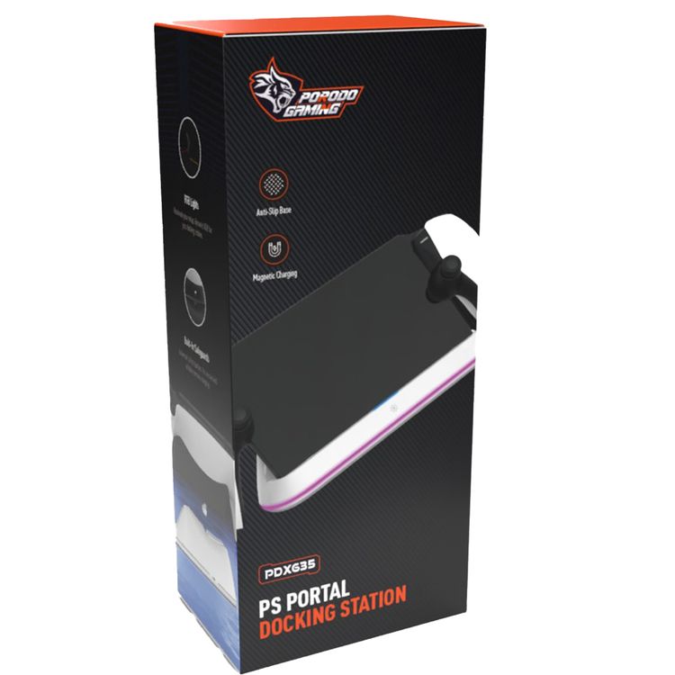Porodo Gaming PlayStation Portal Charging Dock with Anti Slip Base, Built-in Safeguard, ABS Material, RGB Light - White 