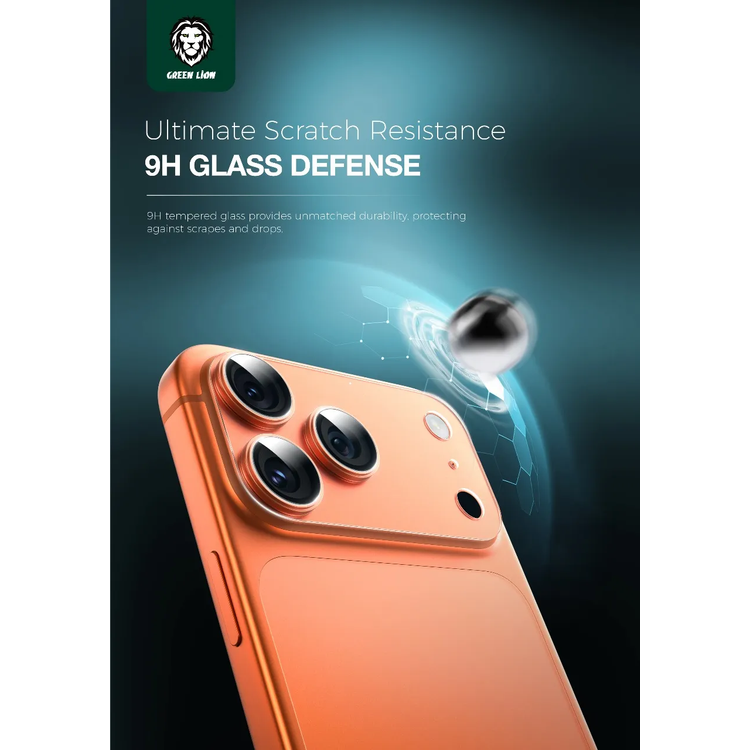 Green Lion Kanzen Camera Lens for iPhone 17 Pro, 9H Hardness, Easy to Apply, Anti Fingerprint, Bubble Free, Full Coverage, Ultra Clear Shooting, Impact Resistant, Ultra-Thin Base - Orange