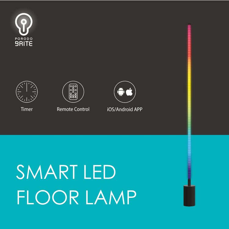 مصباح أرضي ذكي LED Porodo Brite RGB بقوة 18 وات - أسود