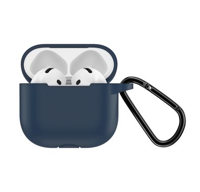 Green Lion Berlin Series Silicone Case for Airpods 4, Metal Carabiner, 360° Full Protection, Shock Absorbent, Skin Friendly Silicone, Washable Material - Blue