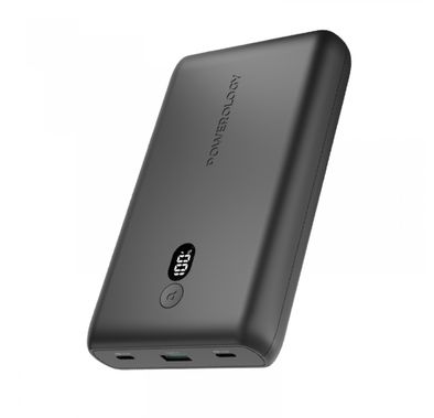 Powerology Onyx 10050mAh Power Bank with Simultaneous Charging, Digital Display, Built-in Safeguards, Super Compact , 35W Power Delivery - Black