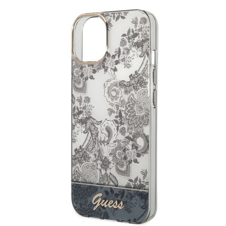 Guess PC/TPU IML Case With Double Layer Electroplated Camera Outline & Toile De Jouy - iPhone 14 - Grey
