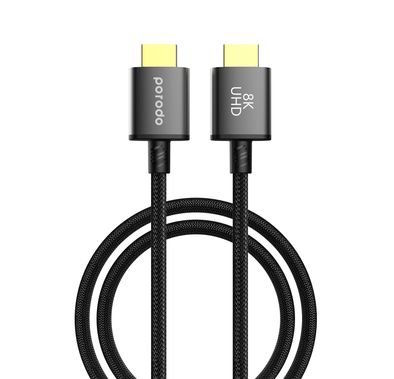 Porodo Braided HDMI Ultra HD Cable, High-Grade Connectors, High-Speed Streaming, 3m Cable Length, HDMI Version 2.1 - Black