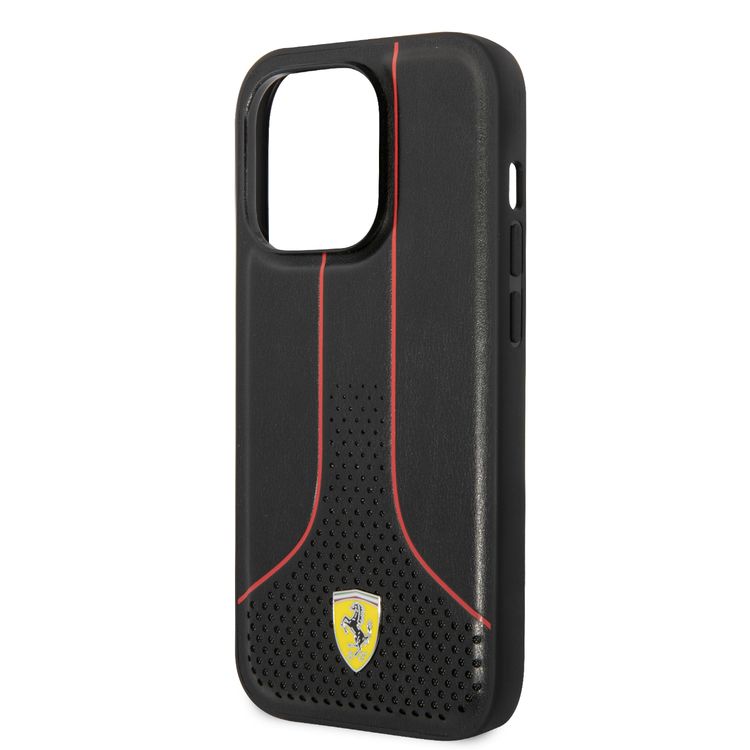 Ferrari PU Leather Smooth And Perforated Case iPhone 14 Pro - Black