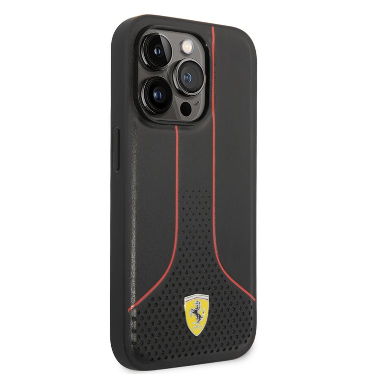 Ferrari PU Leather Smooth And Perforated Case iPhone 14 Pro - Black