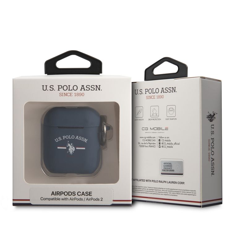 CG MOBILE U.S.Polo Assn. Silicone Horses Flag Case Compatible for Airpods 1/2, Scratch Resistant, Shock Absorption & Drop Protection Cover Officially Licensed - Navy Blue
