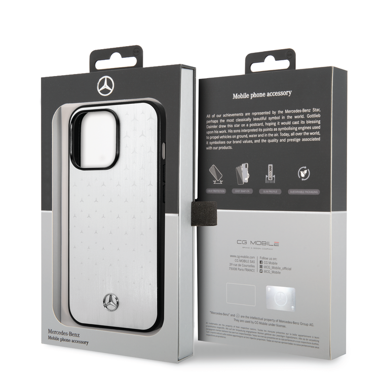 Mercedes-Benz Aluminum Case with Star Pattern Bumper Protection iPhone 14 Pro Compatibility - Silver