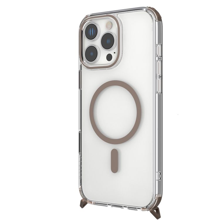 Levelo Celeste MagSafe Case with Crossbody Strap for iPhone 16 Pro Max, AirGuard Technology, Metal Hook, Durable Material - Rose Gold Titanium