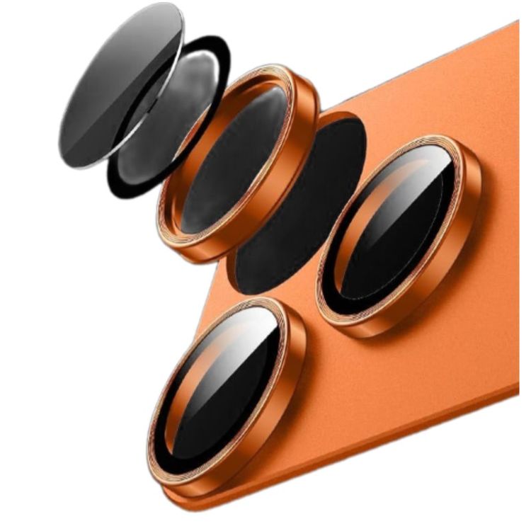 Levelo Trio Pro Max, Camera Lens Protector for iPhone 17 Pro Max, Anti-Glare Coating, Scratch Resistant, Ultra-Clear Glass, Oleophobic Coating, Double-Sided AR Glass, Detachable Camera Protector, 0.33mm Thickness - Orange