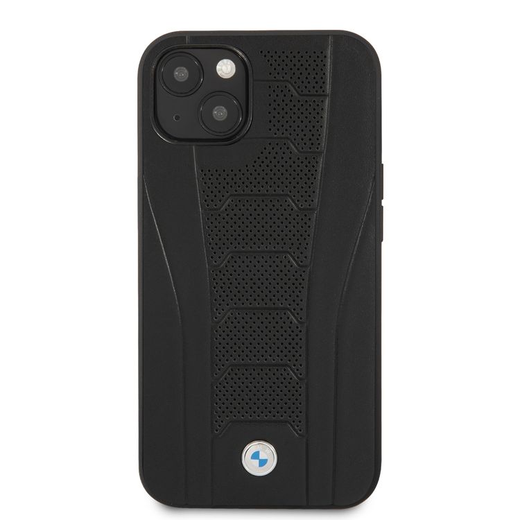CG MOBILE BMW Real Leather Hard Case Seat Pattern Tone On Tone Perforations Debossed Lines Compatible for iPhone 13 Pro Max (6.7")  - Black