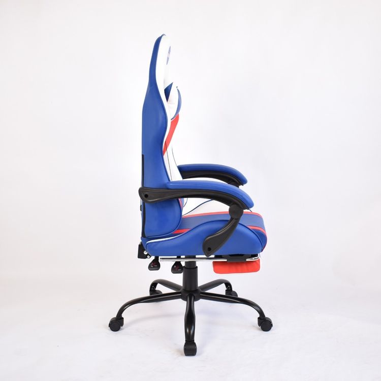 NASA Discovery Gaming Chair, Faux Leather, Height Adjustable, High Density Foam, Recline Mechanism - White/Blue/Red