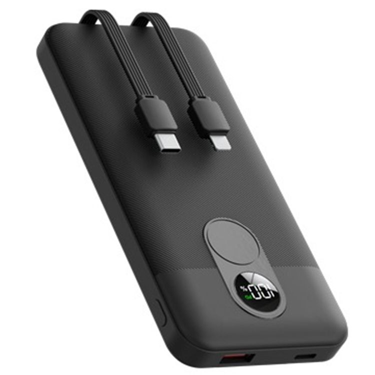 Porodo 10000mAh Power Bank with Built-in Type-C & Lightning Cable, 22.5W Power Delivery, Simultaneous Charging, 0%-60% Charge in 35 Minutes, Digital Display - Black