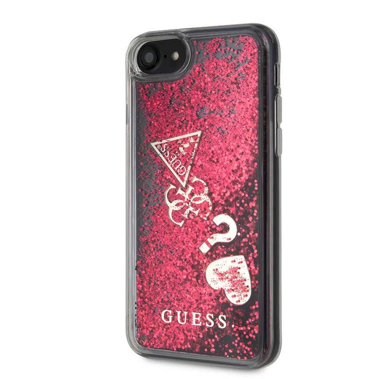 CG MOBILE Guess Hearts Glitter Hard Phone  Case Compatible for iPhone SE (2) Officially Licensed - Raspberry
