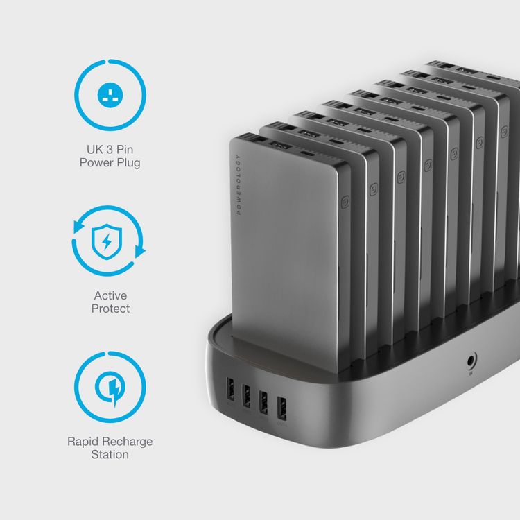 باورولوجي محطة باور بانك 8 في 1 بسعة 8000 ملي امبير في الساعة مع كابل مدمج وبنك طاقة محمول ومحطة شحن سريعة ومتوافقة مع اجهزة ايفون ، اجهزة اندرويد ، منافذ شحن من النوع سي - اسود)