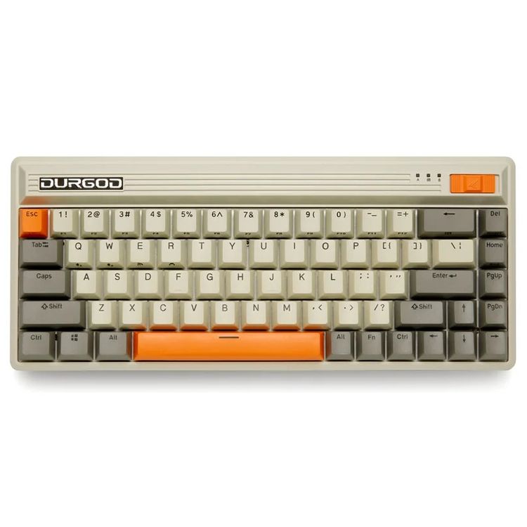 Durgod Fusion Wireless MechanicaKeyboard 65% Layout Doubleshot PBCherry Profile, Bluetooth 5.0, compatibility with Mac & Windows, USB Type C, Red Switch - Gray/White/Orange