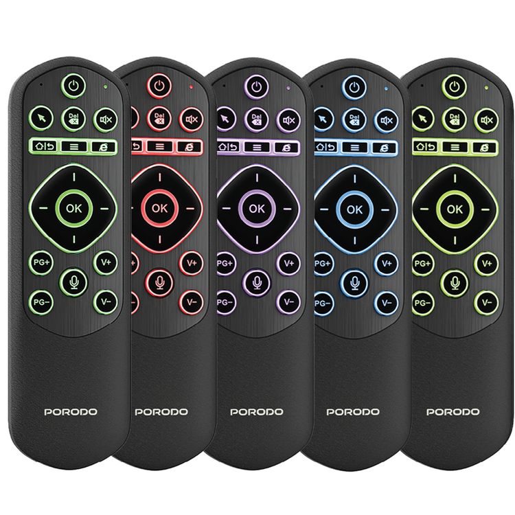 Porodo Miko Mini Keyboard with 34 Hours Working Time, 6-Axis Gyro Sensor, Google Voice Search, Air Mouse Control, Smart Infrared Learning, Adjustable Cursor Speed, Voice Command Control, Adjustable Lightning Modes, Bluetooth Version 5.2- Black