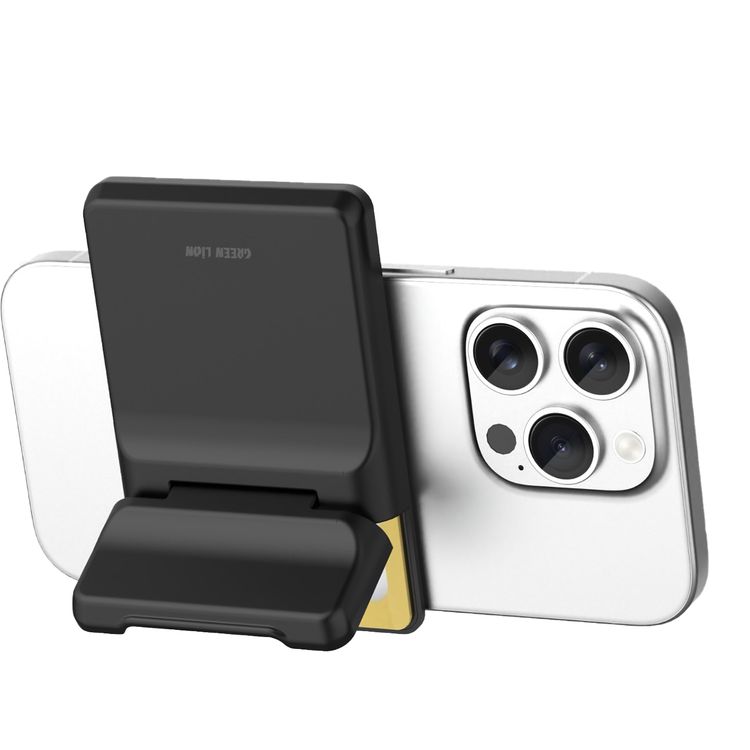 Green Lion W3-MagSafe Wallet with Card Holder, Flip-Out Kickstand, Quick Attach & Detach, RFID Protection, Slim Design, Flip-Out Kickstand - Black