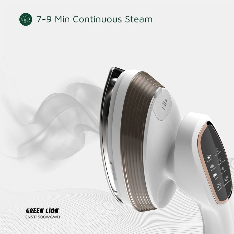 Green Lion Steam Glide Garment Steamer with Touchscreen Display, Dry Ironing & Steam Functions, 1500W Rated Power, 120mL Water Tank Capacity, 90° Rotatable Handle - White