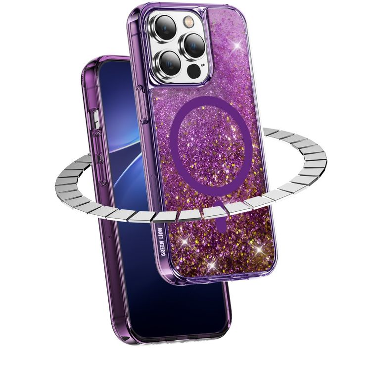 Green Lion Magnetic Happiness 3D Glitter Resin Case for iPhone 14 Pro - Pink