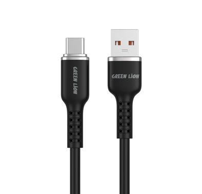 Green Lion USB-A to USB-C Silicone Cable 1m, 480Mbps Transfer Speed, 15W, Fast Charging & Sync, More than 10,000 Bends Life Span, Safe & Secure - Black