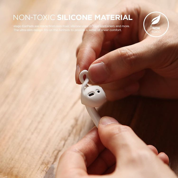 إيلاجو وسادة أذن من السيليكون لأجهزة ابل ايربودز من الجيل 1/2 ، حجمان ، سيليكون ممتاز ، تحافظ على أمانها وثباتها ، أسود