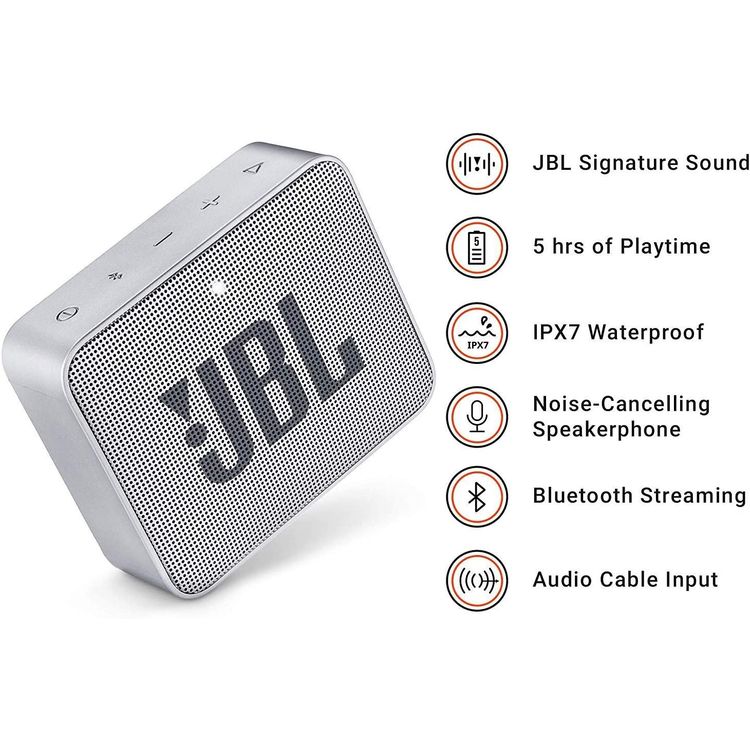 JBL GO 2 مكبر صوت بلوتوث لاسلكي محمول ، 5 ساعات تشغيل ، خاصية IP67 مقاومة للماء ، مكبر صوت مدمج لإلغاء الضوضاء ، دفق بلوتوث لاسلكي ، إدخال كابل الصوت