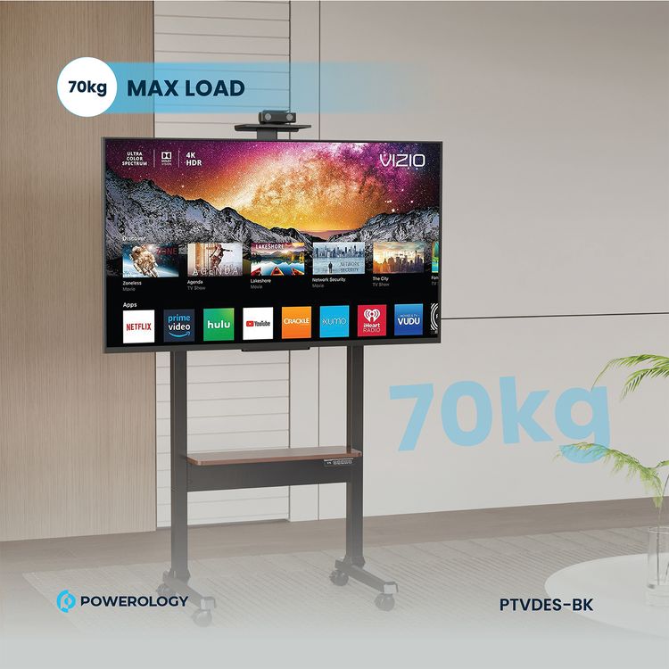 Powerology Electric TV Stand, 118-158cm Adjustable Height, 70kg Max Load - Black