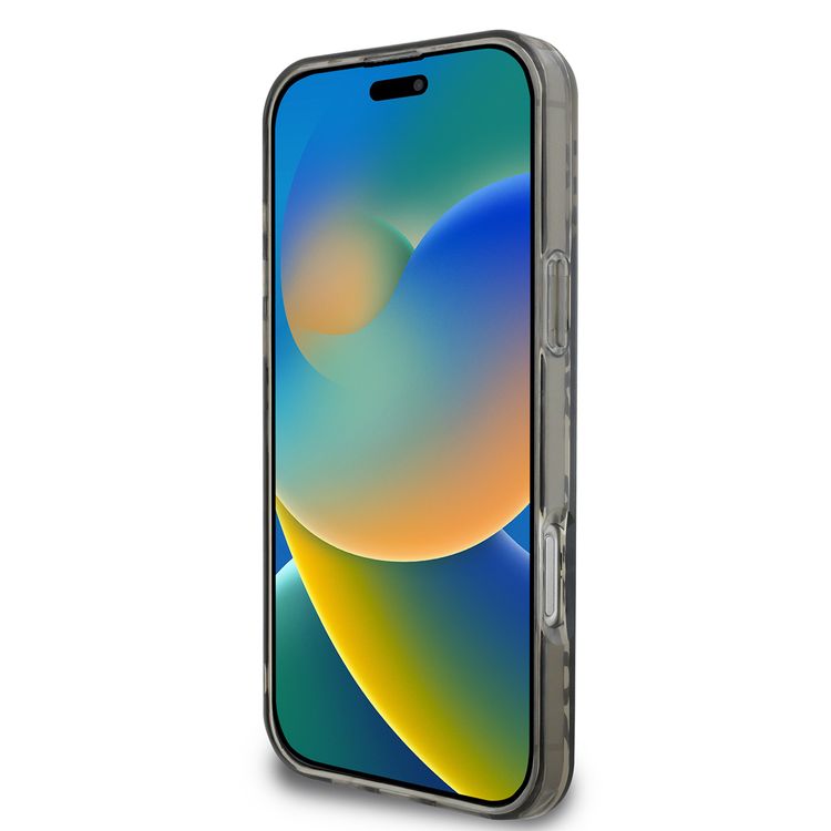 كفر Karl Lagerfeld IML الصلب مع شعار متكرر مطلي كهربائيًا لهاتف iPhone 16 Pro، حماية من السقوط، سهل التركيب، تغليف مستدام - فضي