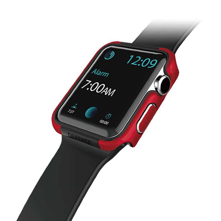 حافظة X-Doria Defense Edge متوافقة مع ساعة Apple Watch 44mm - مضادة للخدش - حماية من الصدمات - تصميم سهل التركيب - بطانة مطاطية ناعمة - أحمر معدني (واقي معدني آلي)