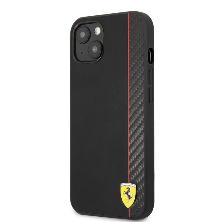 CG MOBILE Ferrari Hard Case PU Smooth & Carbon Effect Vertical Stripe Metal Logo Compatible for iPhone 13 (6.1") Anti-Scratch, Easy Access to All Ports