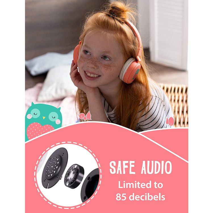 Planet Buddies Kids Wired Headphones with 85 dB Volume Limited, Plug and Play, Lightweight and Comfortable Design, 40 mm Driver Size, Adjustable Headband Suitable for Children (Owl) - Pink