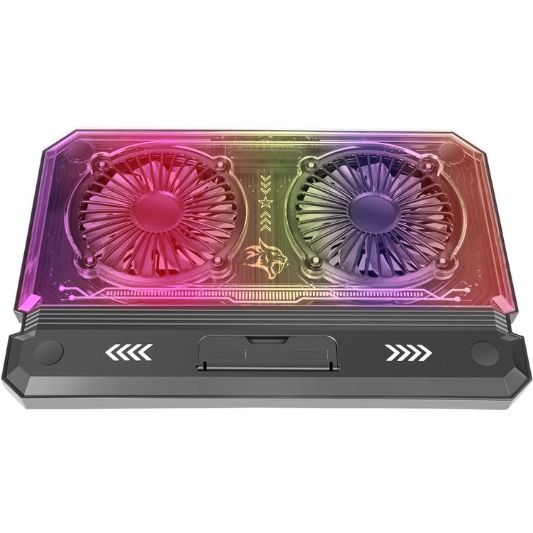 Porodo Gaming Crystal Shell Laptop Cooling Pad with Phone Holder, ABS, Metal & PC Material, 2 Fans, USB-A & USB-C Ports, 10-17" Devices Compatible, Anti-Slip Base, Ergonomic Design, Plug & Play - Black 