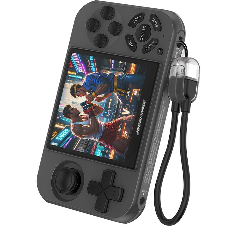 Porodo Gaming Powerplay Power Bank Gaming Controller with LED Light, Lightweight & Portable, 3D Dual Joystick, 2.8" Display Size, PD 20W Fast Charging, 15W Wireless Charging, 12 Hours Working Time, Simultaneous Charging, 4000 TF-Game, USB-C Port - Gray