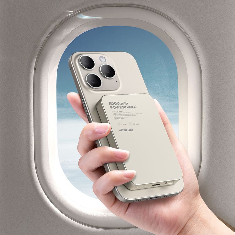 Green Lion GL-MAG 5000mAh Power Bank with 20W Power Delivery, MagSafe Charging, LED Indicator, 15W Wireless Charging, Slim Design - Titanium