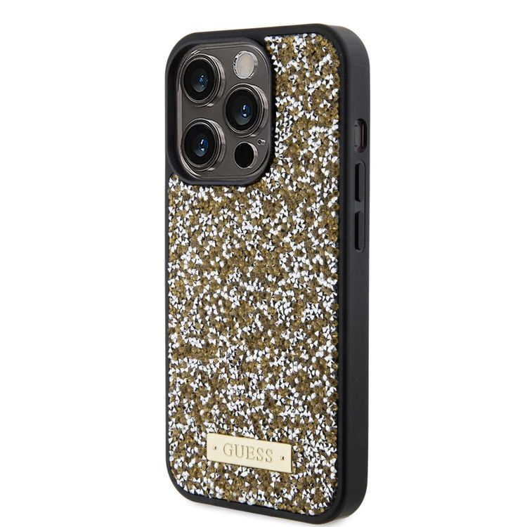Guess Rhinestone Case with Metal Logo - Yellow - iPhone 15 Pro Max