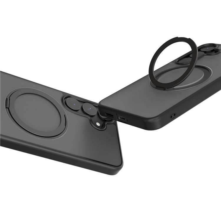 حافظة ليفيلو فيا مع حامل حلقي 360 درجة لهاتف سامسونج جالاكسي S25 بلس، توافق مع MagSafe، مادة هجينة مع لمسة نهائية من مادة TPU غير اللامعة - أسود