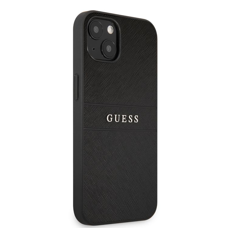 CG MOBILE Guess PU Leather Case Saffiano with Metal Logo Hot Stamp Stripes Compatible for iPhone 13 (6.1") Anti-Scratch, Easy Access to All Ports