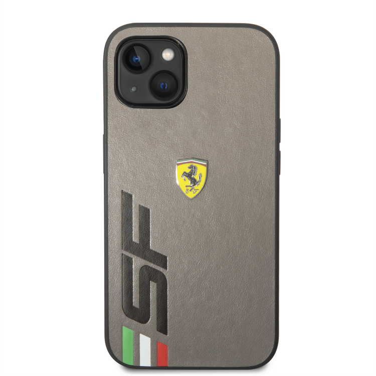 Ferrari PU Leather Case with Printed Big SF Logo iPhone 14 Compatibility - Grey