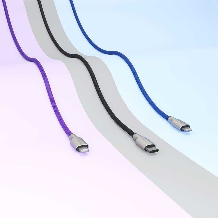 Levelo Weave Net USB-C to Lightning Cable with 27W Power Delivery, 1.1m Cable Length, 480Mbps Data Transfer Speed, 3000+ Bends Lifespan, Fast Charge, Tangle-Free Design - Dark Blue