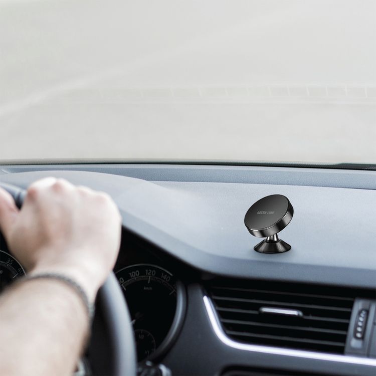 Green Lion Mini Lite Car Phone Mount with Powerful Magnet, Strong 3M Glue, 360° Rotation, Secure & Stable, Zinc Alloy Material - Black