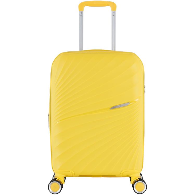 H.T Luggage Bag, Hard Case Polypropylene (PP) Material, Expandable, Telescopic Handle, Scratch Resistant, TSA Lock, Small Case Size - Yellow