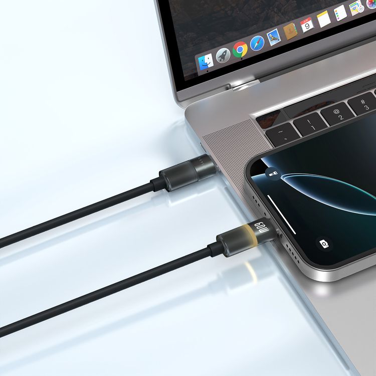 Levelo Luno USB-C to USB-C Cable with 60W Power Delivery, 1m Cable Length, 480Mbps Data Transfer Speed, Silicone Material, Tangle-Free, LED Indicator - black