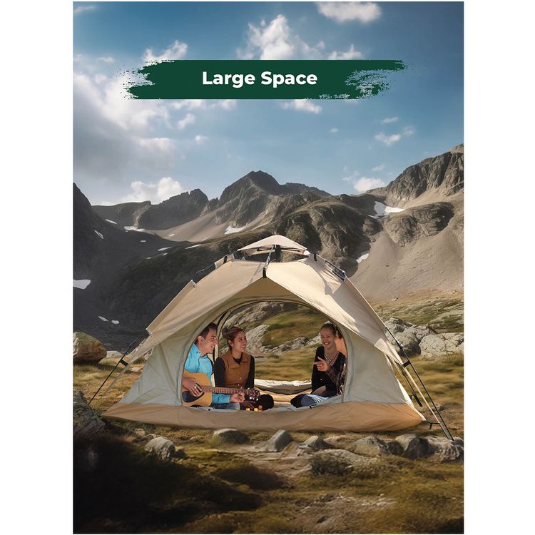 Green Lion GT-4 Ultimate Camping Tent with UV Protection, Easy To Assemble, Wind Resistance, 2 Doors, Waterproof, Ventilated Mesh - Beige