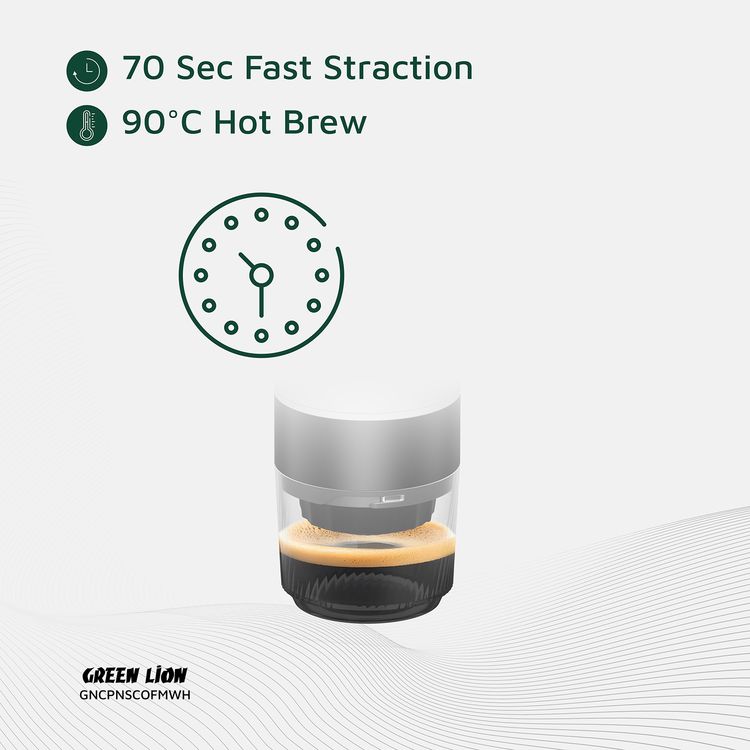 Green Lion Campinas Portable Coffee Maker with 150mL Coffee Cup Capacity, 20 Bar Pump Pressure, 70 Seconds Fast Extraction Time, Carrying Bag Included, 90°C Heating Temperature - White