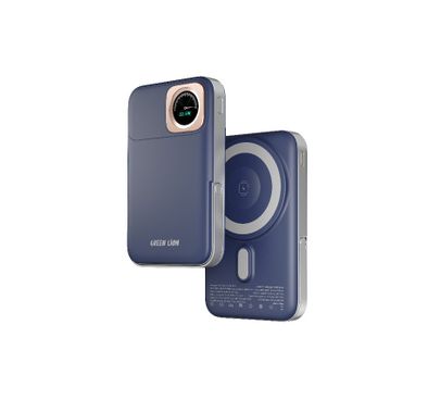 Green Lion Volt Gauge 10000mAh Power Bank with Dual USB-C Ports, ABS & PC Material, 15W Wireless Output, 22.5W Power Delivery, Flight Approved, Built-in Kickstand, Fast Charge Support - Blue