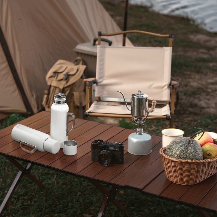 LePresso ThermoSense 850mL Stainless Steel Vacuum Insulated Bottle with Mechanical Temperature Gauge, 10-12 Hours Heat Retention, Stainless Steel SUS 316 Material - White