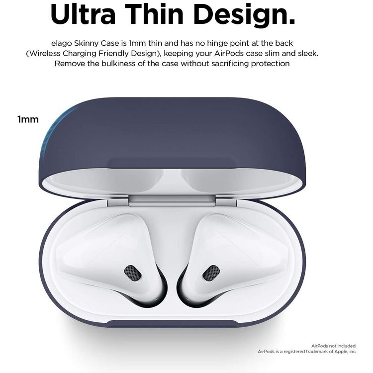 Elago Basic Skinny Case for Apple AirPods 1&2 Generation, Upgraded Premium Silicone, Front LED Visible, Dustproof Protective Cover, Compatibility With Wireless Chargers Jean Indigo