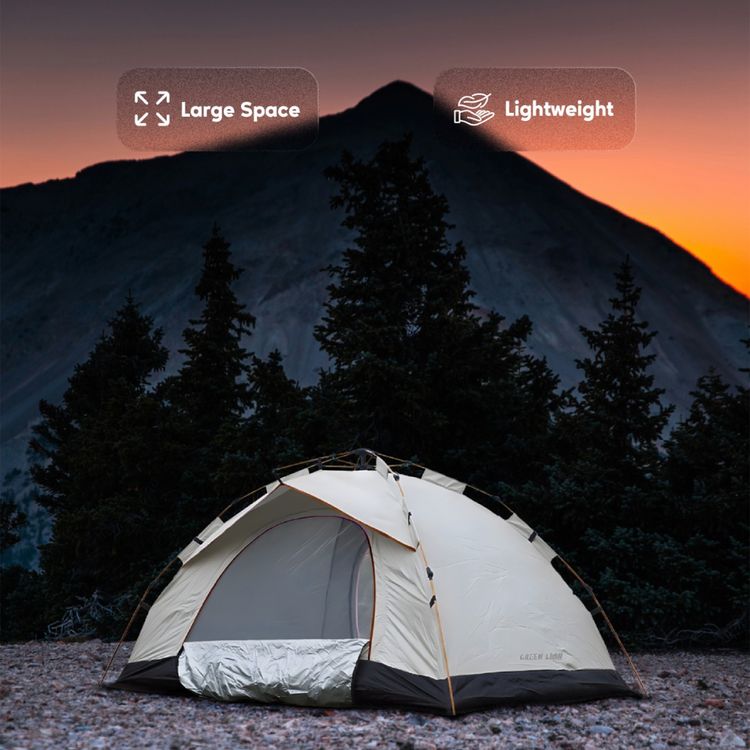 Green Lion GT-3 Camping Tent, Capable of Fitting 3-4 People, Portable & Lightweight Design, Easy to Assemble, UV Protection, Waterproof, Windproof Rope - Beige