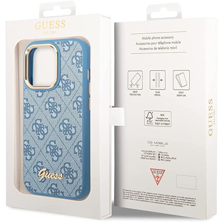 Guess PC/TPU 4G PU Case with Metal Camera Outline & Buttons iPhone 14 Pro Compatibility - Blue